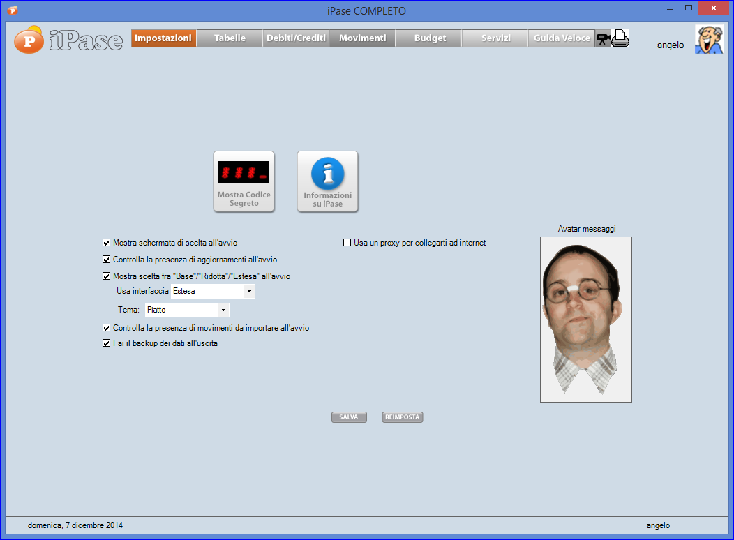 iPase: Budget Familiare - Impostazioni